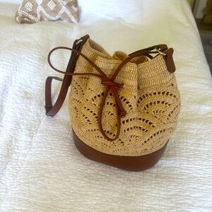 Sezane Tan and Brown Woven Bucket Bag
